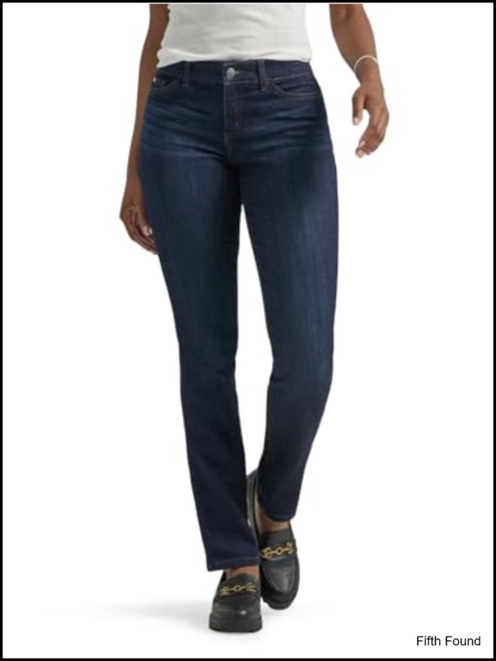 Straight Leg Mid Rise Jeans Elastic Waist Comfort Casual